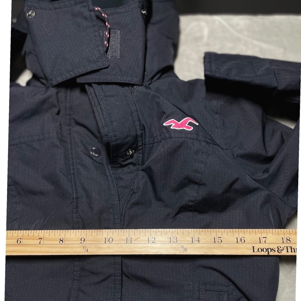 Hollister Navy Blue All-Weather Jacket Fleece Lined Removable Hood XS No Fur - Picture 5 of 12